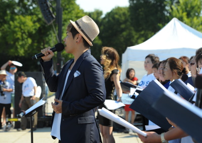 K-pop star, Na Yoon Kwon performs in front of the Lincoln Memorial in hopes to bring awareness towards Korean reunification, 70 years after the people's division.