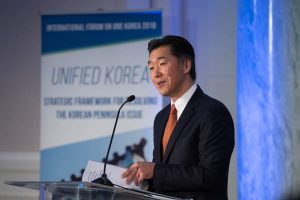 Dr. Hyun Jin P. Moon speaking at International Forum on One Korea in Washington D.C.